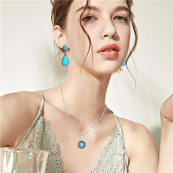 Bohemian Turquoise Jewelry Set – 13-Piece Silver Collection- Western Jewelry - Picture 5 of 7